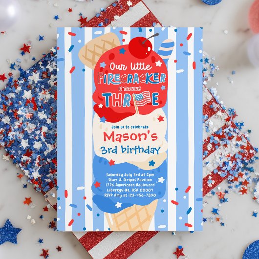 4 juli Little Firecracker 3de verjaardagsfeestje Kaart