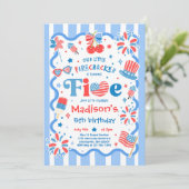 4 juli Little Firecracker 5e verjaardagsfeestje Kaart (Staand voorkant)
