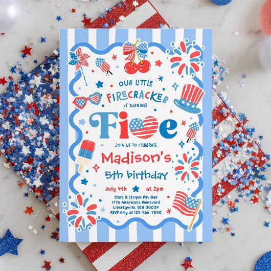 4 juli Little Firecracker 5e verjaardagsfeestje Kaart