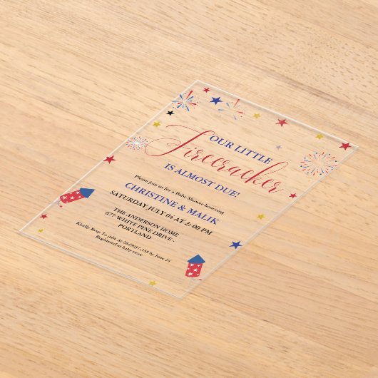 4 juli Little Firecracker Baby shower Acryl Uitnodigingen (Laagn)