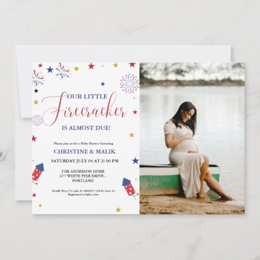 4 juli Little Firecracker Baby shower Kaart (Voorkant)