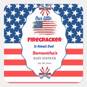 4 juli little firecracker baby shower vierkante sticker