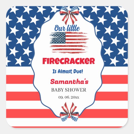 4 juli little firecracker baby shower vierkante sticker (Voorkant)