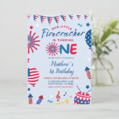 4 juli Little Firecracker Verjaardag Uitnodiging (Staand voorkant)