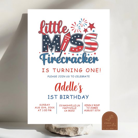 4 juli Little Miss Firecracker eerste verjaardag Kaart