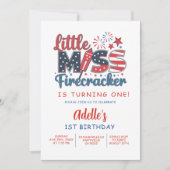 4 juli Little Miss Firecracker eerste verjaardag Kaart (Voorkant)