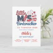 4 juli Little Miss Firecracker eerste verjaardag Kaart (Staand voorkant)