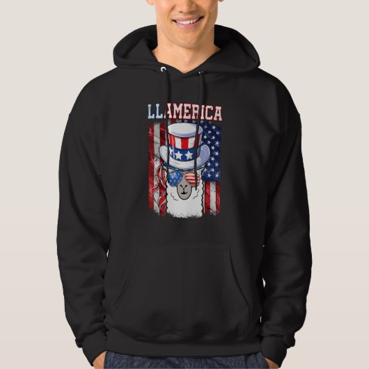 4 juli Llamerica Patriotic Llama Usa Vlag Hoodie (Voorkant)