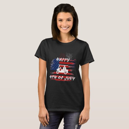4 juli Looping Parade Vakantie Golfkar Ameri T-shirt (Voorkant volledig)