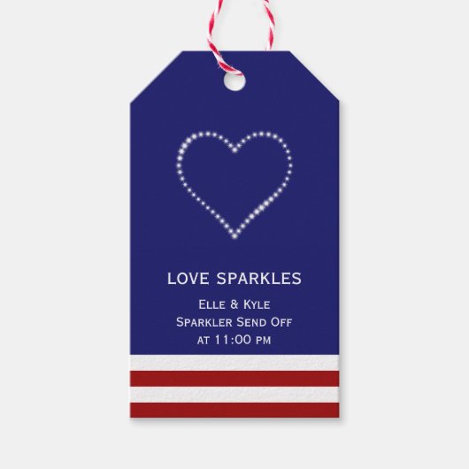4 juli Love Sparkles Heart Cadeaulabel (Voorkant)