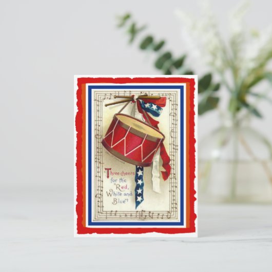 4 juli  Marching Drum rood wit & blauw Briefkaart (Staand voorkant)