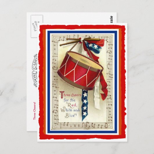 4 juli  Marching Drum rood wit & blauw Briefkaart (Voorkant / Achterkant)