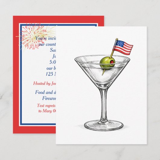 4 juli Martini met Amerikaanse vlag Kaart (Voorkant / Achterkant)