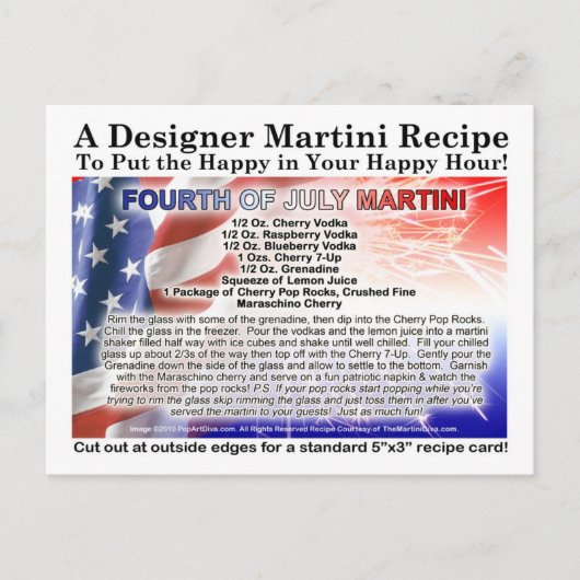 4 juli Martini Recept Briefkaart (Voorkant)