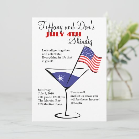 4 juli Martini Shindig! Kaart (Staand voorkant)