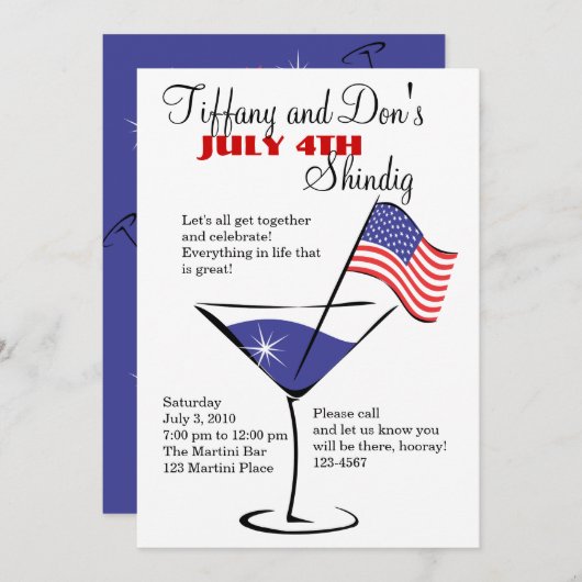 4 juli Martini Shindig! Kaart (Voorkant / Achterkant)