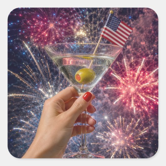 4 juli Martini Toast Vierkante Sticker (Voorkant)