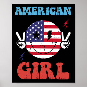 4 juli meisje glimlach vrede vlag Amerikaanse meis Poster
