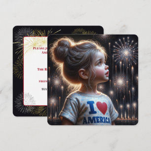 4 juli Meisje kijken naar vuurwerk Party Kaart
