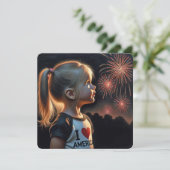 4 juli Meisje kijken naar vuurwerk Party Kaart (Staand voorkant)
