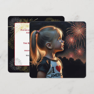 4 juli Meisje kijken naar vuurwerk Party Kaart