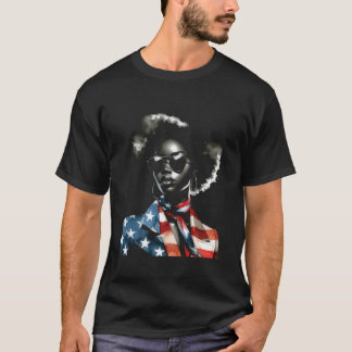 4 juli Melanine Afro Afro Amerikaanse vlag USA T-shirt