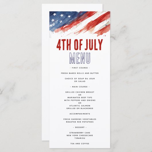 4 juli Menu Kaart (Voorkant / Achterkant)