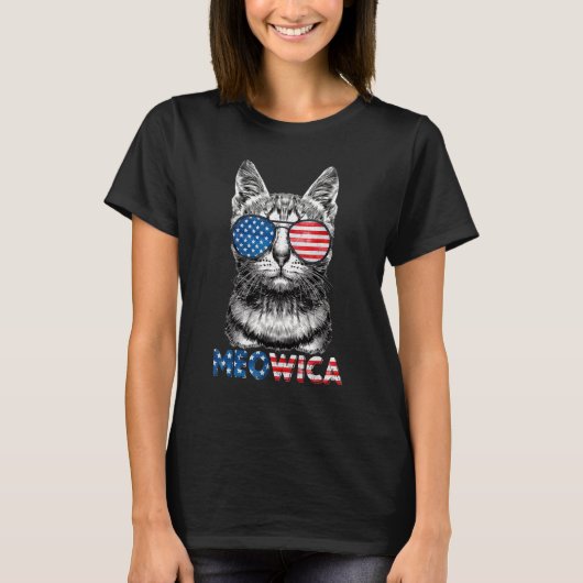 4 juli Meowica Cat Merica Mannen Usa American Fl T-shirt (Voorkant)