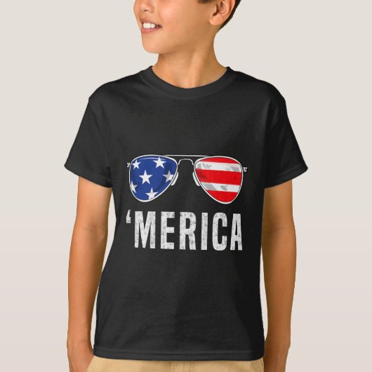 4 juli Merica Amerikaanse vlagglazen bakken G T-shirt (Voorkant)
