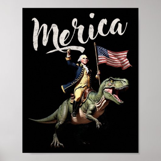 4 juli Merica George Washington rijdt op een Dino Poster (Voorkant)