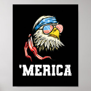 4 juli Merica USA Flag Bald Eagle Patriotic Poster