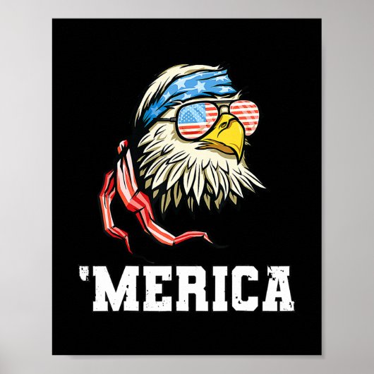 4 juli Merica USA Flag Bald Eagle Patriotic Poster (Voorkant)
