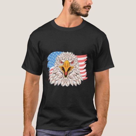 4 juli Merica Usa vlag Bald Eagle Patriotic V T-shirt (Voorkant)
