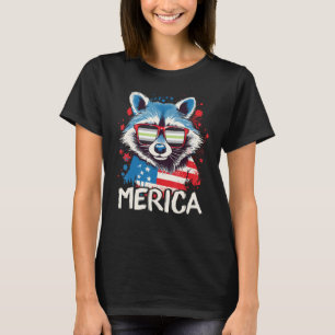 4 juli Merica wasbeer Agender zonnebril vlag T-shirt