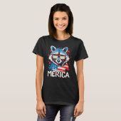 4 juli Merica wasbeer Agender zonnebril vlag T-shirt (Voorkant volledig)