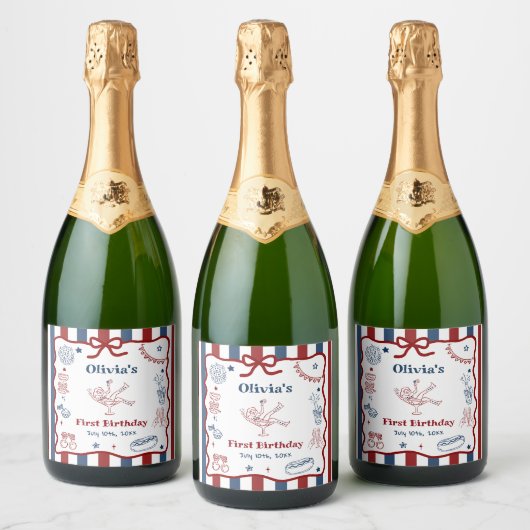 4 juli met de hand getekend verjaardagsfeestlabel sparkling wijnetiket (Flessen)