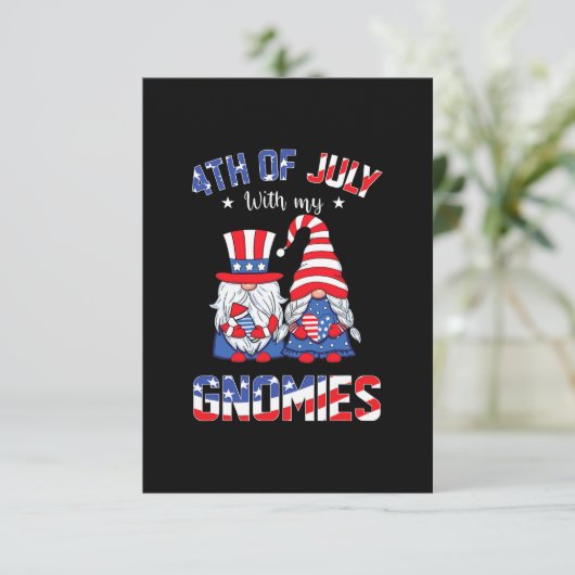 4 juli met mijn gnomen patriottic gnome RSVP kaartje (Staand voorkant)