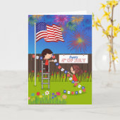 4 juli met Paar Versieren Achtertuin Kaart (Gele Bloem)