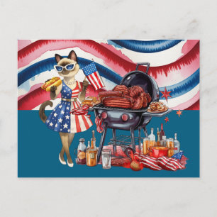 4 juli met Siamese Kat Barbecue Feest Feestdagenkaart