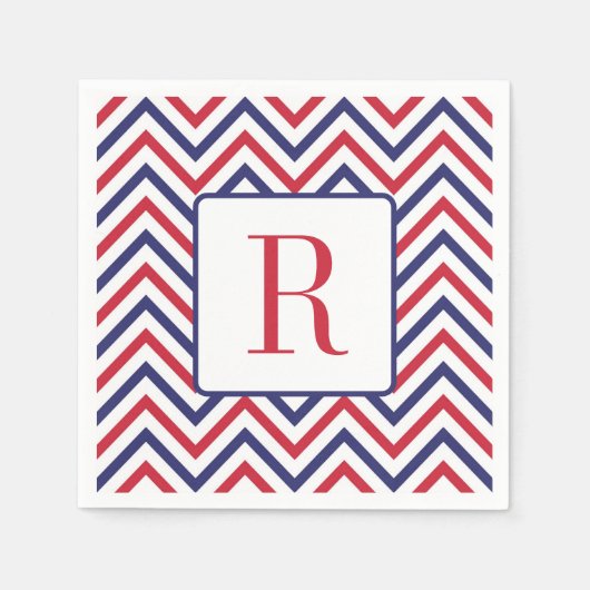 4 juli Monogram Feest Rood Wit en Blauw Servet (Voorkant)