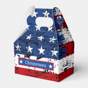 4 juli Monogram Naam Patriottische Amerikaanse vla Bedankdoosjes