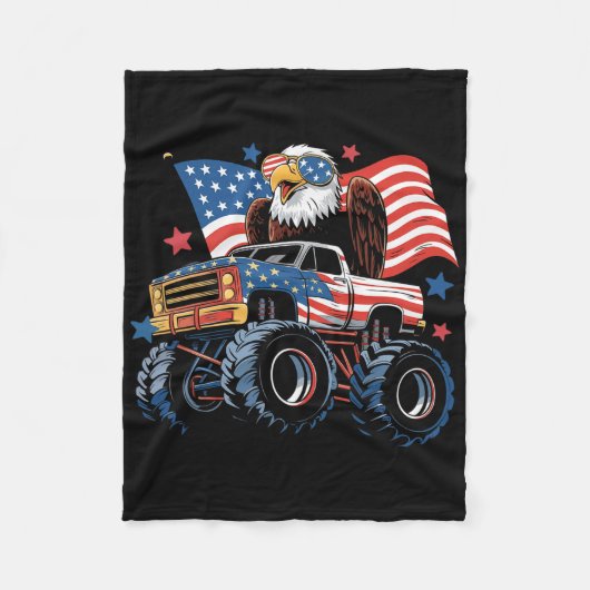4 juli Monster Truck Bald Eagle Amerikaanse vlag Fleece Deken (Voorkant)