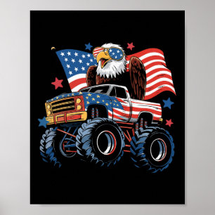 4 juli Monster Truck Bald Eagle Amerikaanse vlag Poster