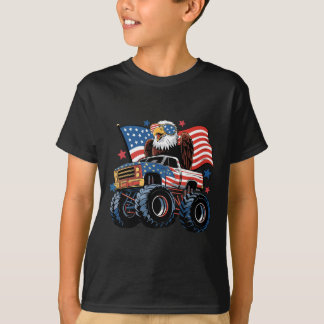 4 juli Monster Truck Bald Eagle Amerikaanse vlag T-shirt