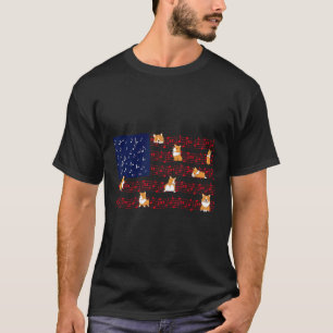 4 juli muzieknoten cute corgi hond usa vlag T T-shirt