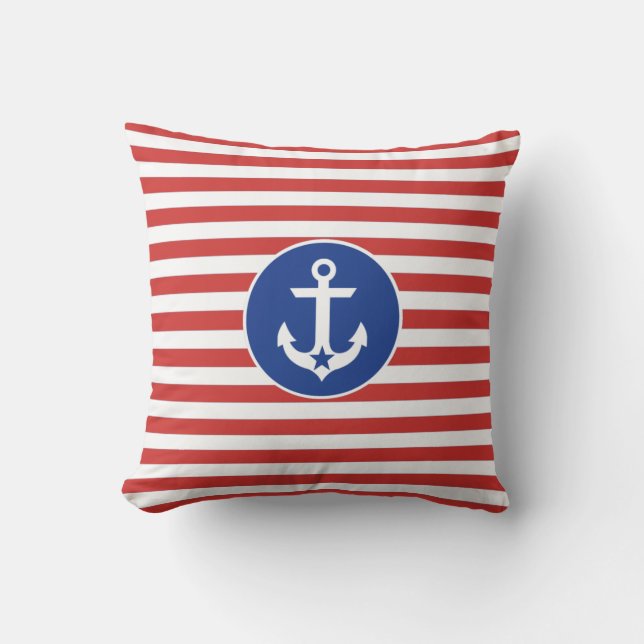 4 juli Nautical Anchor Striped Sierkussen (Voorkant)