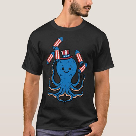 4 juli Octopus Onafhankelijkheidsdag Amerikaanse v T-shirt (Voorkant)