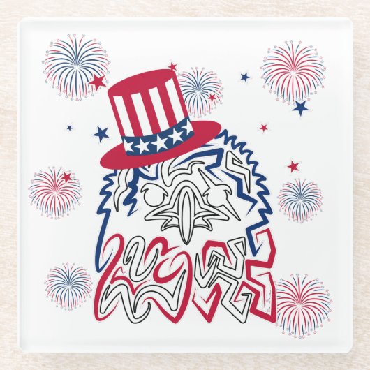 4 juli Onafhankelijkheidsdag Amerikaanse adelaar Glazen Onderzetter (Voorkant)