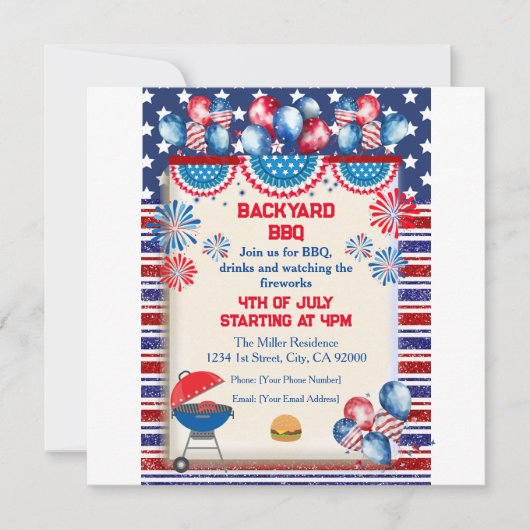 4 juli Onafhankelijkheidsdag Bbq-feest ontwerp Kaart (Voorkant)