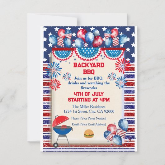 4 juli Onafhankelijkheidsdag Bbq-feest ontwerp Kaart (Voorkant)